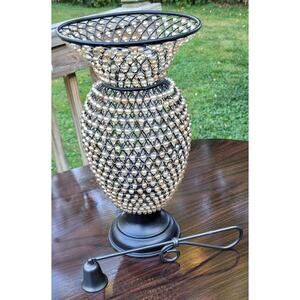 BomBay Company Candle Holder And Snuffer Set Decorative Metal & Glass Beads Vase